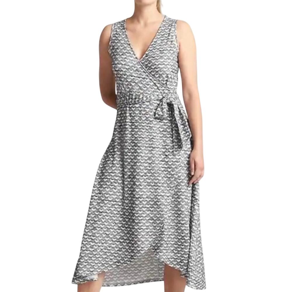 Gap Softspun Jersey Knit Wrap Midi Dress XS Extra Small Black White Marled Tulip